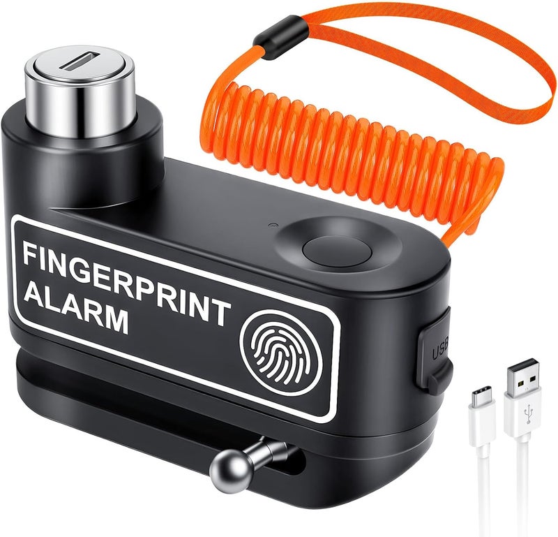 YBLNTEK Motorcycle Disc Brake Lock with Alarm, Fingerprint Anti-Theft Motorcycle Lock Rechargeable, 7mm Pin Disc Locks with 5ft Reminder Cable for Motorbike Scooter Bikes - Image 1